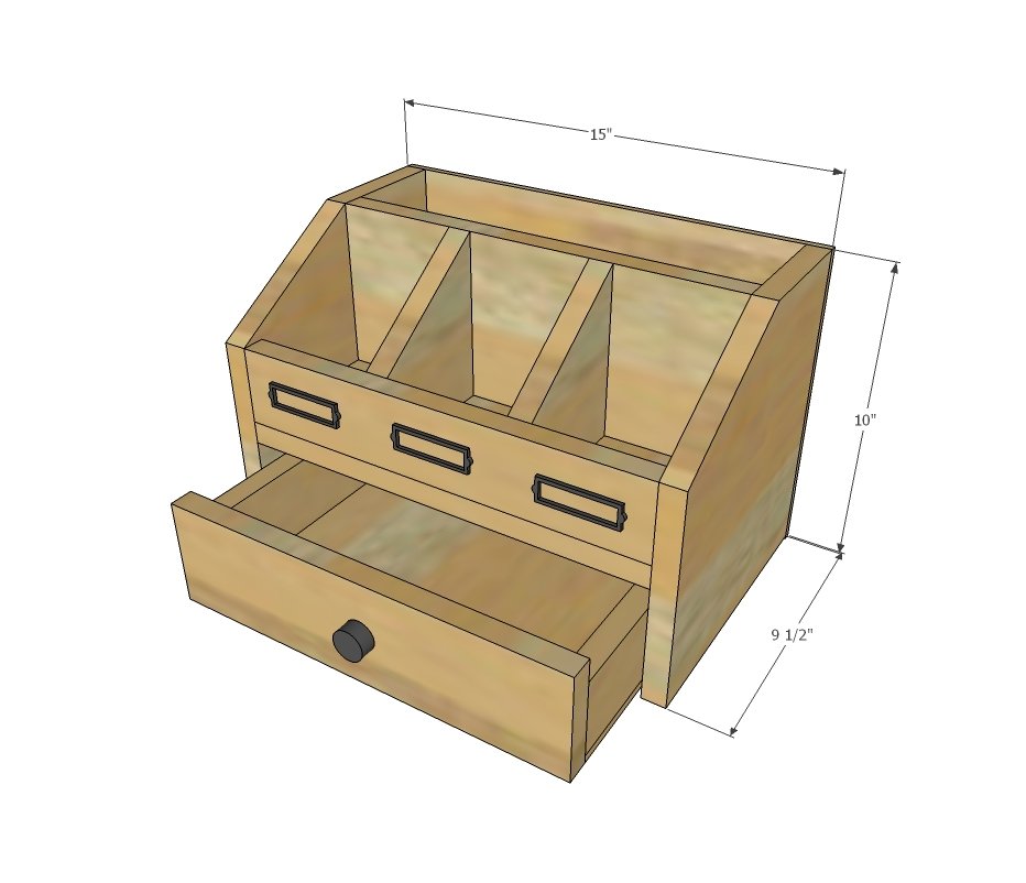 Desktop Office or Vanity Beauty Organizer dimension diagram 1