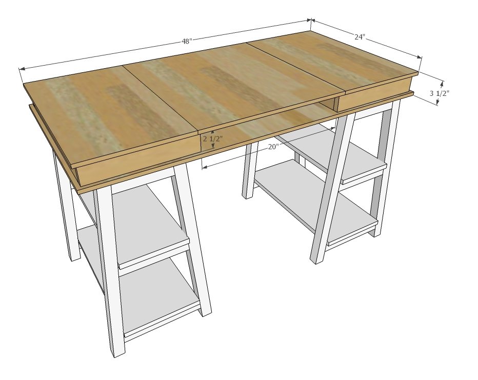 Desktop with Storage Compartments dimension diagram 1