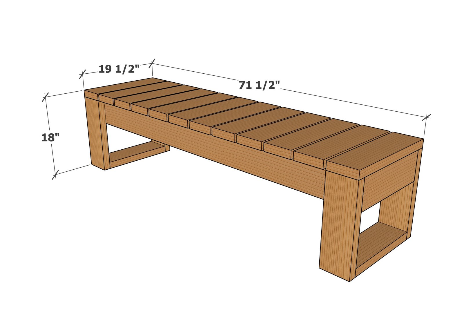 2x6 Slat Top Bench dimension diagram 1