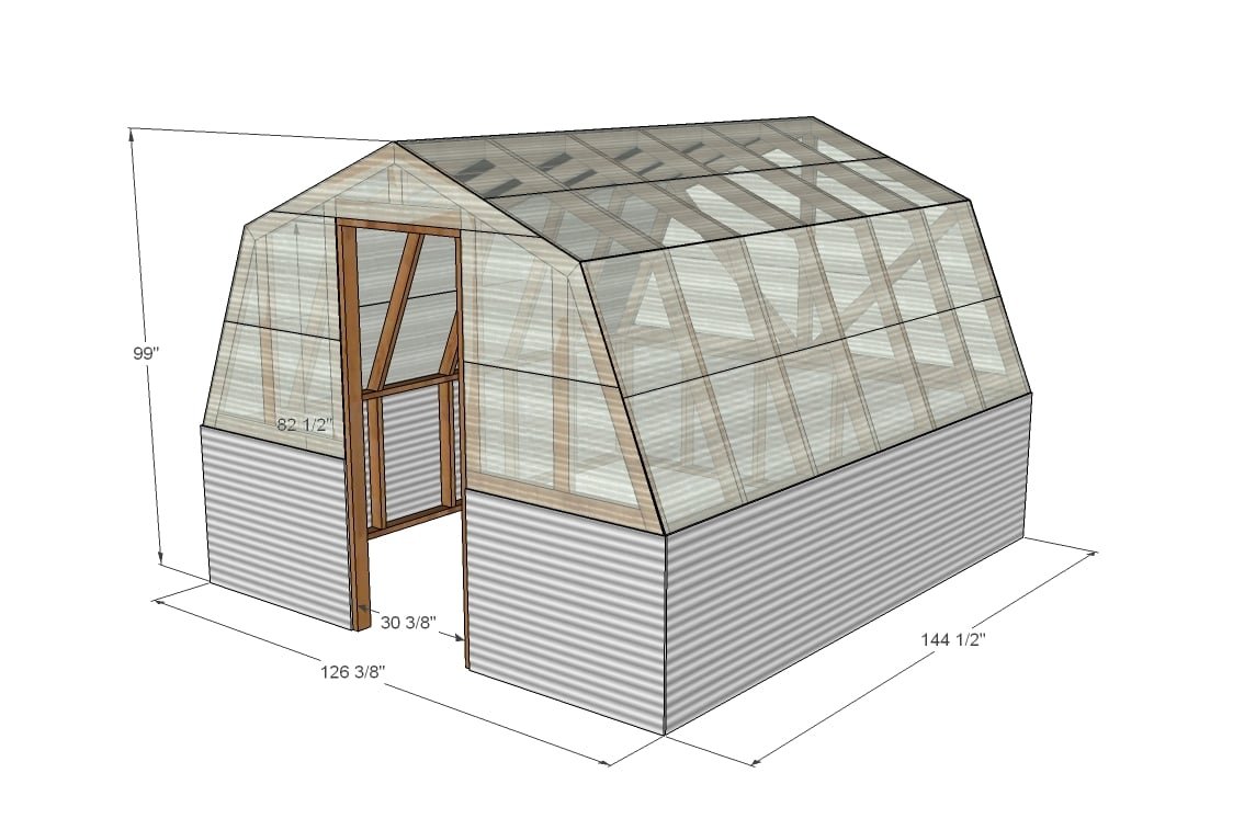 Barn Style Greenhouse dimension diagram 1