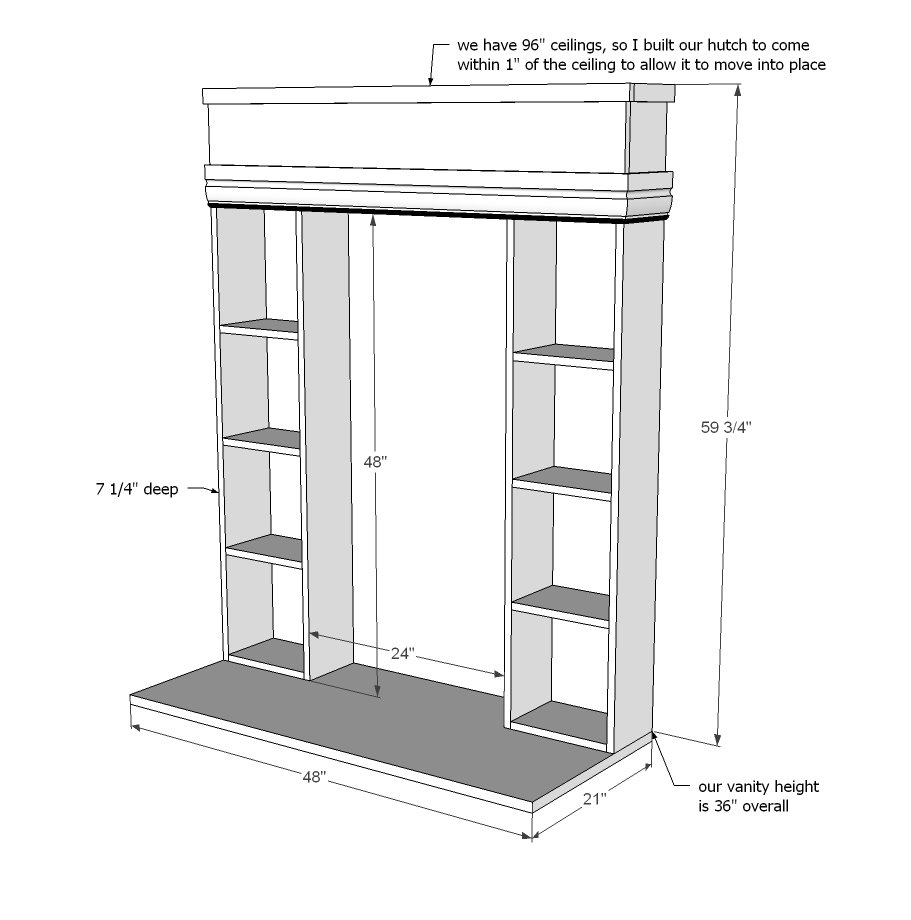Bath Vanity Hutch with Recessed Lights dimension diagram 1