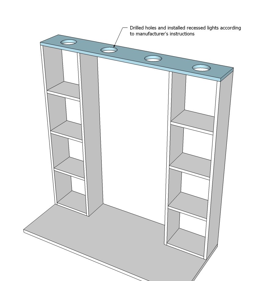 Bath Vanity Hutch with Recessed Lights — step 3
