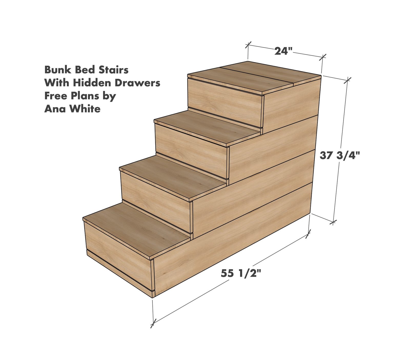 Bunk Bed Steps with Built-In Drawers dimension diagram 1
