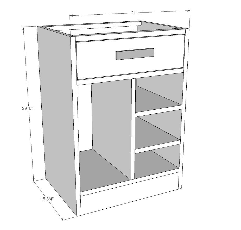 CPU Base Bookshelf with Drawer dimension diagram 1