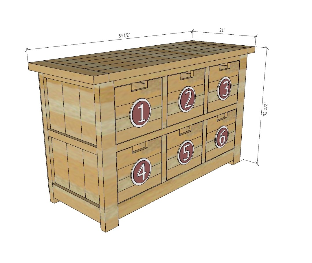 Cubby Dresser with Easy Square Drawers NO Drawer Slides! dimension diagram 1