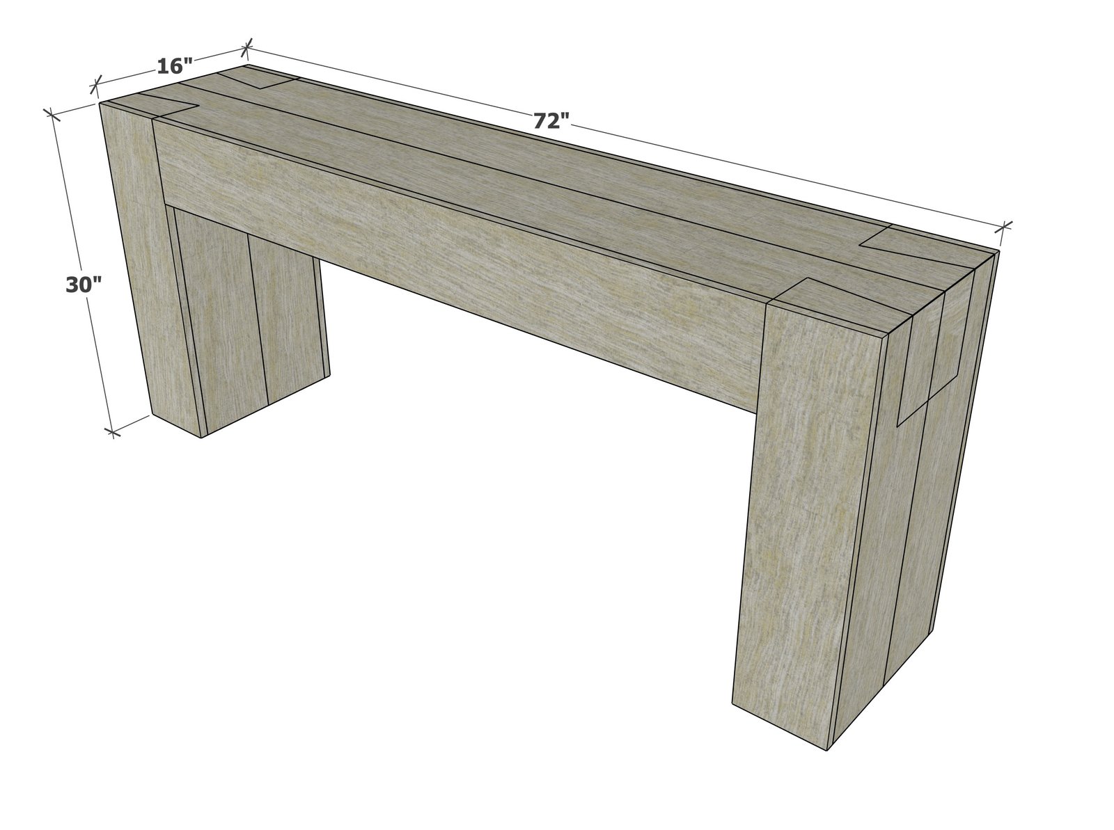 Dovetail Beam Console Table dimension diagram 1