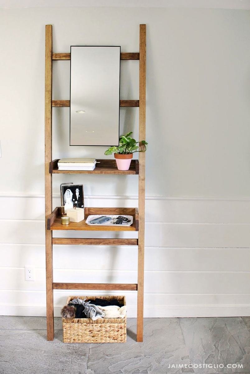 Leaning Shelf with Mirror