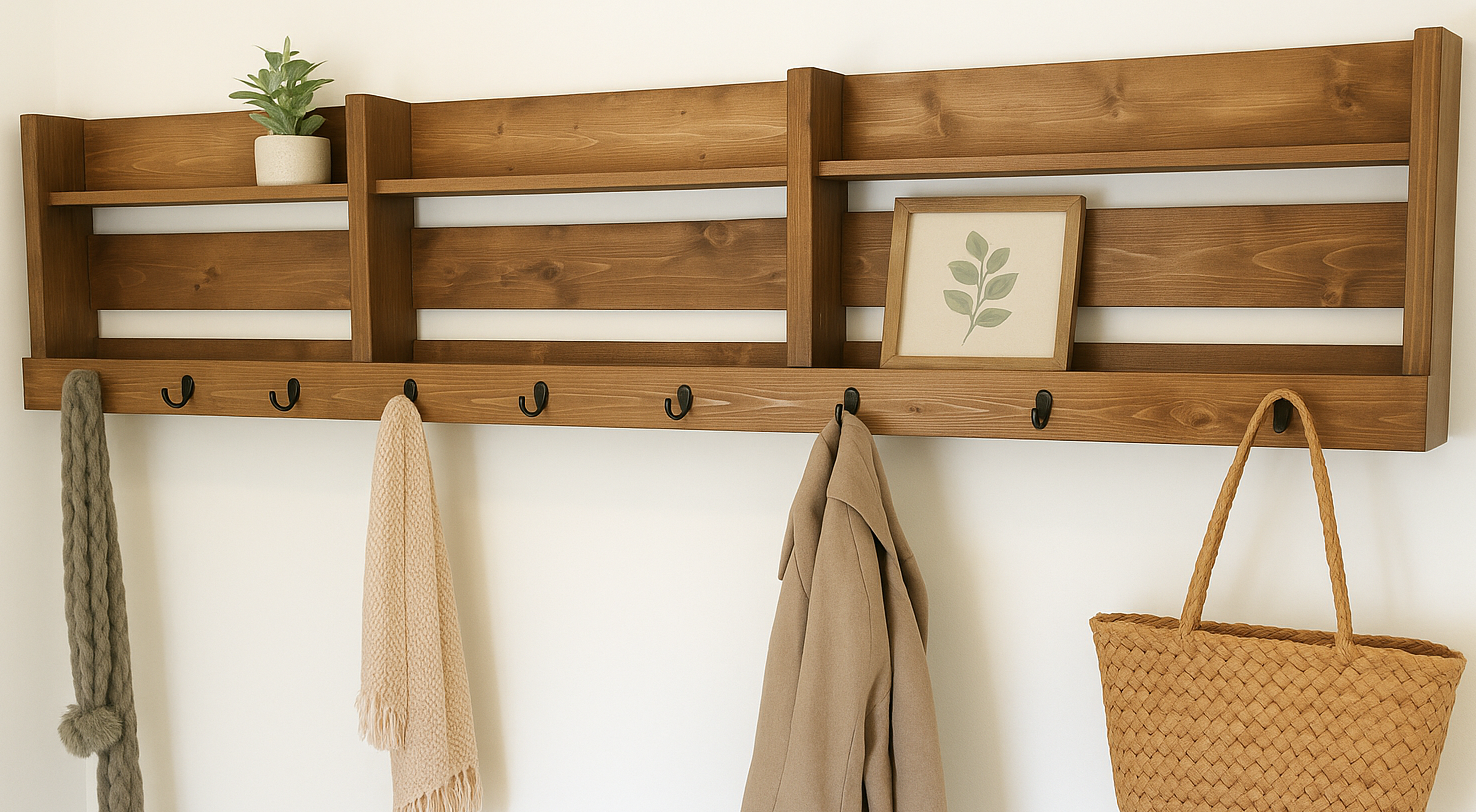 Long Hallway Coat Rack with Shelves