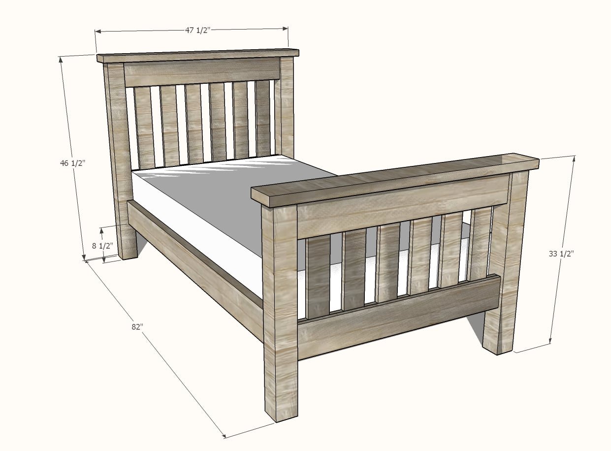 Mission Bed (Twin Size) dimension diagram 1
