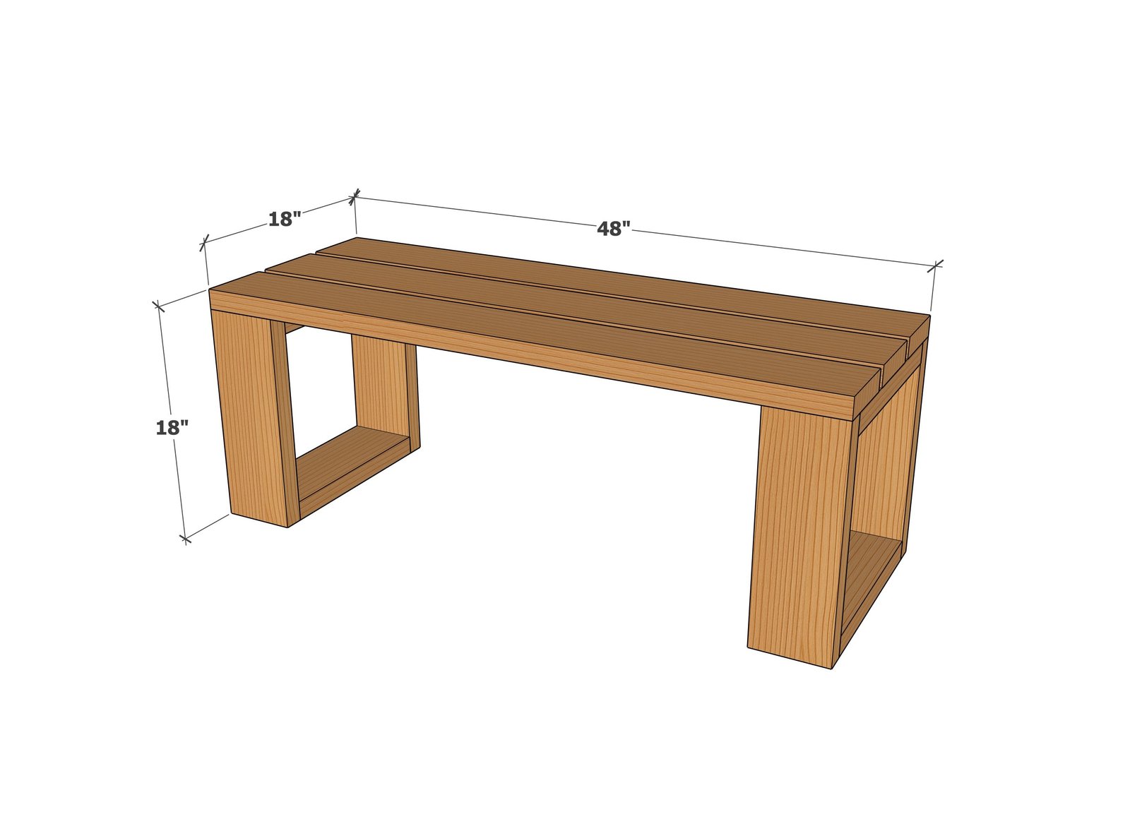Modern Backless Bench dimension diagram 1