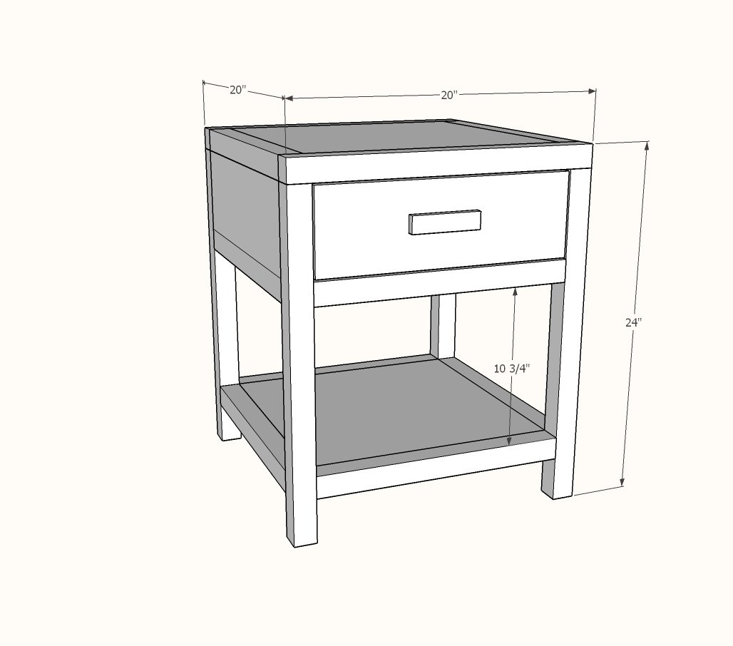 Modern Farmhouse Nightstand dimension diagram 1
