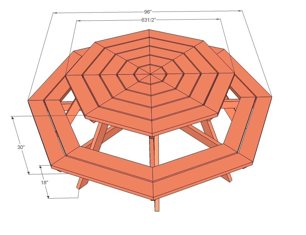Octagon Picnic Table dimension diagram 1
