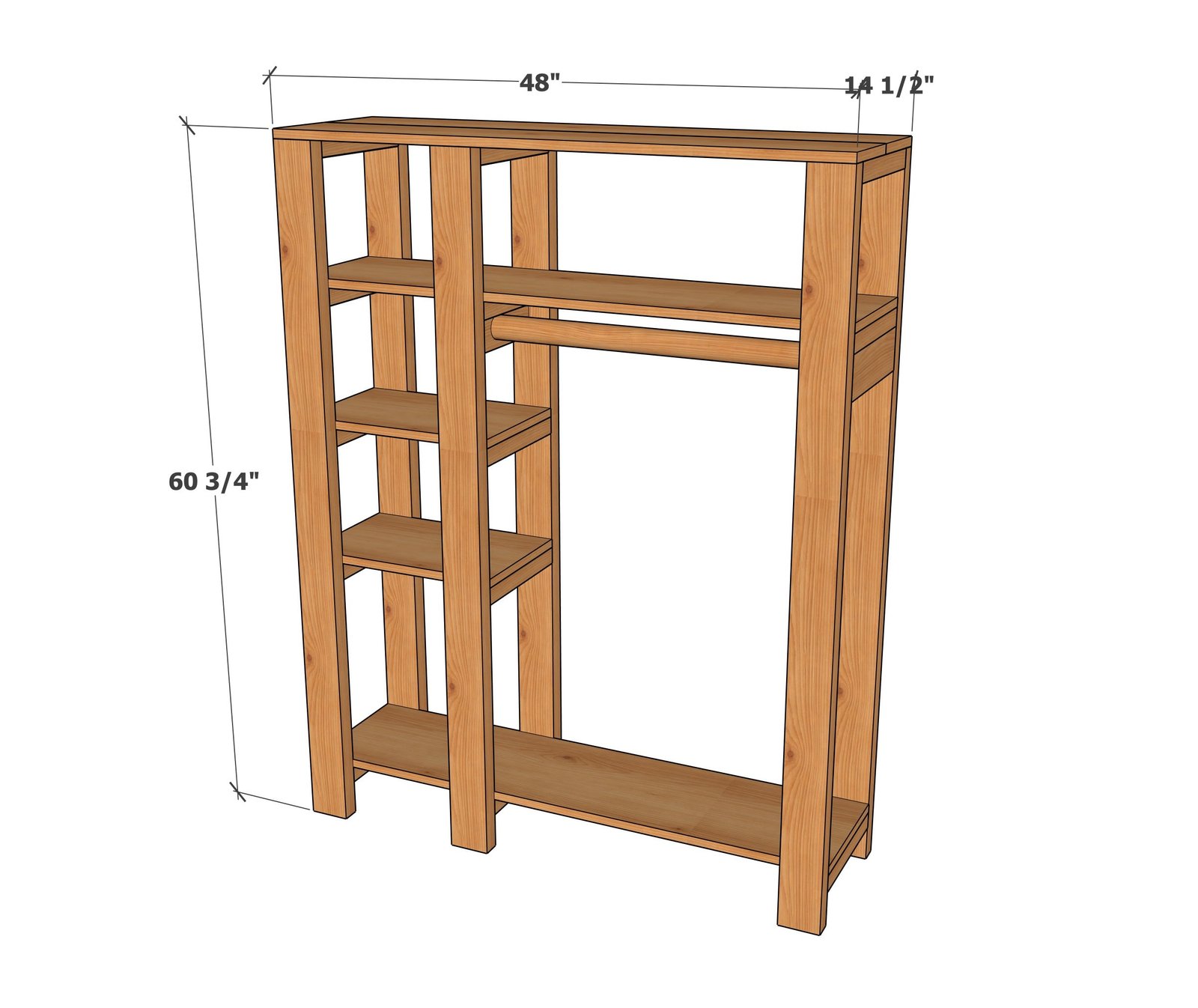 Open Wardrobe Closet with Shelves dimension diagram 1