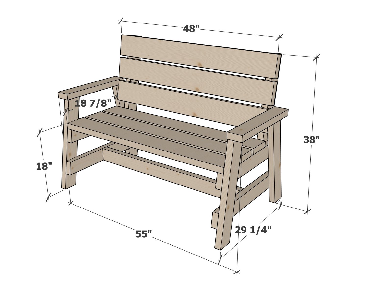 Outdoor Bench dimension diagram 1