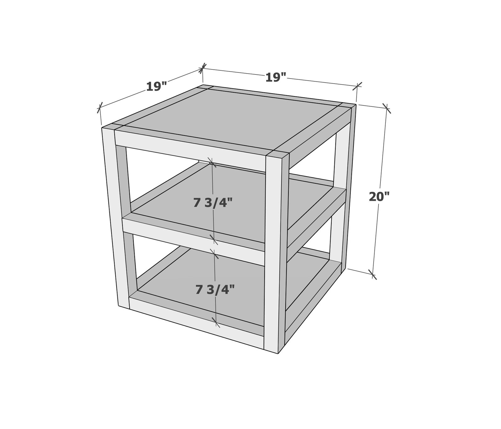 Parsons End Table with Two Shelves dimension diagram 1