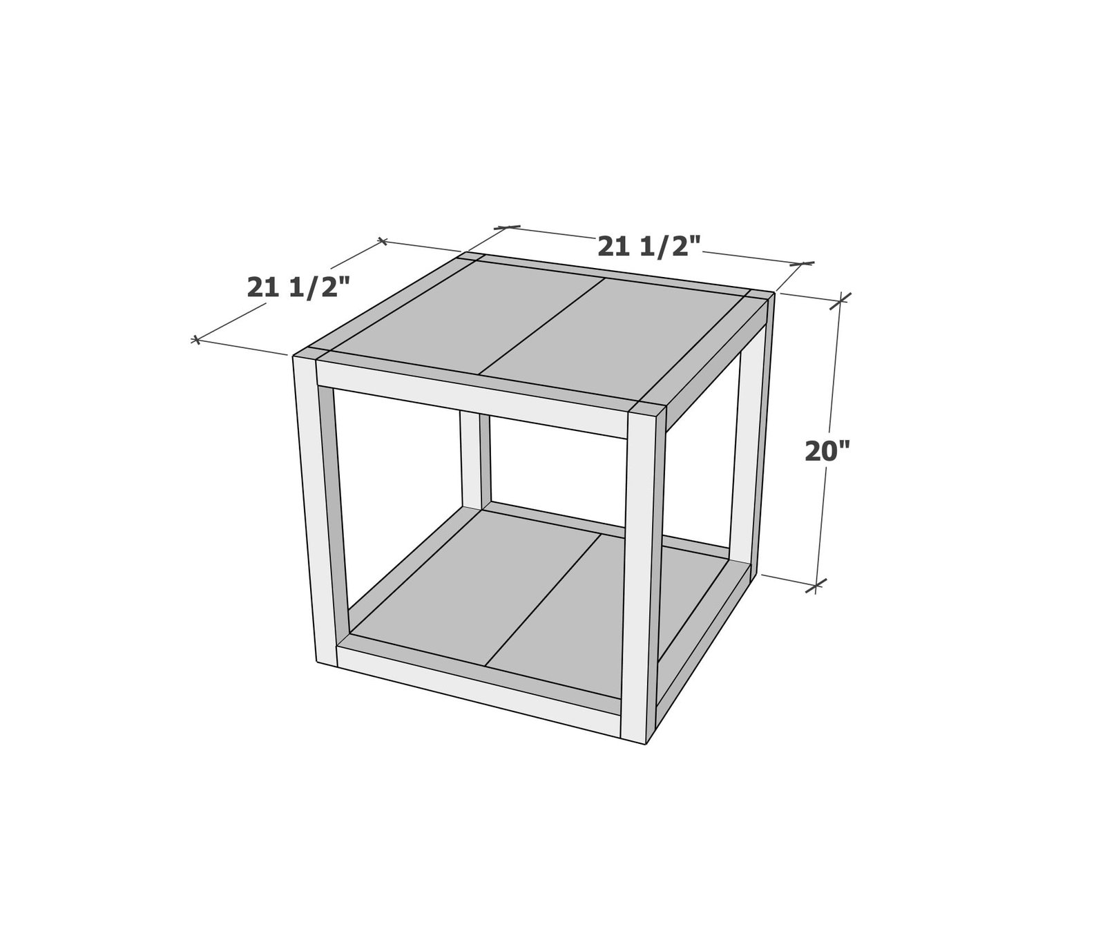 Parsons Square End Table or Nightstand dimension diagram 1