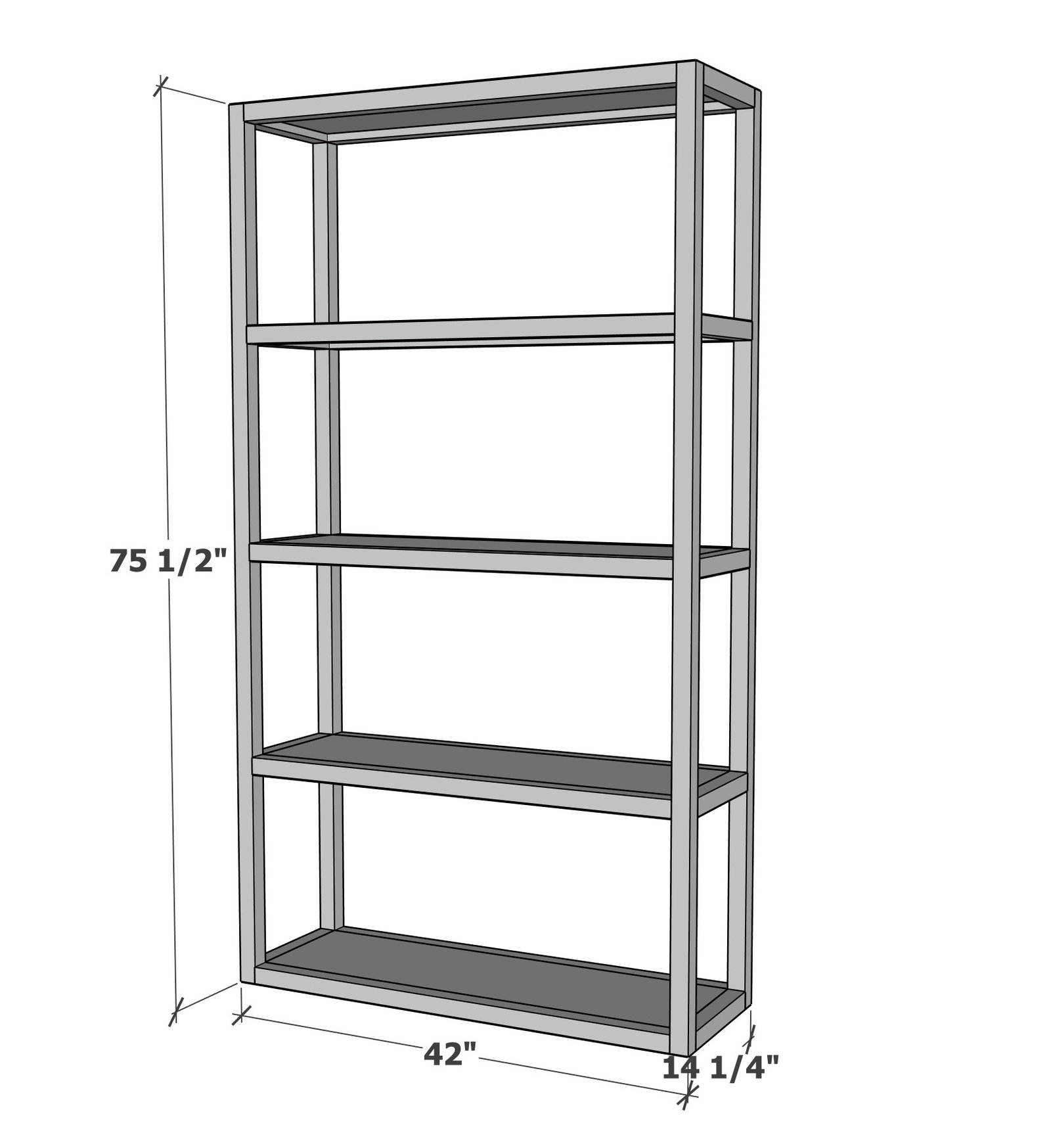 Parsons Style Bookshelf dimension diagram 1