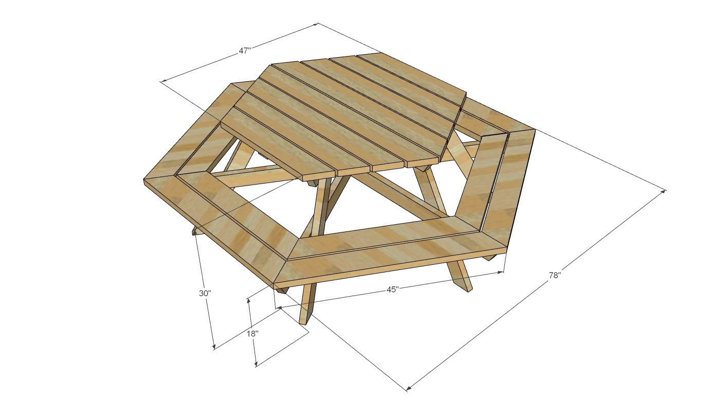 Six-Sided Picnic Table (Hexagon) dimension diagram 1