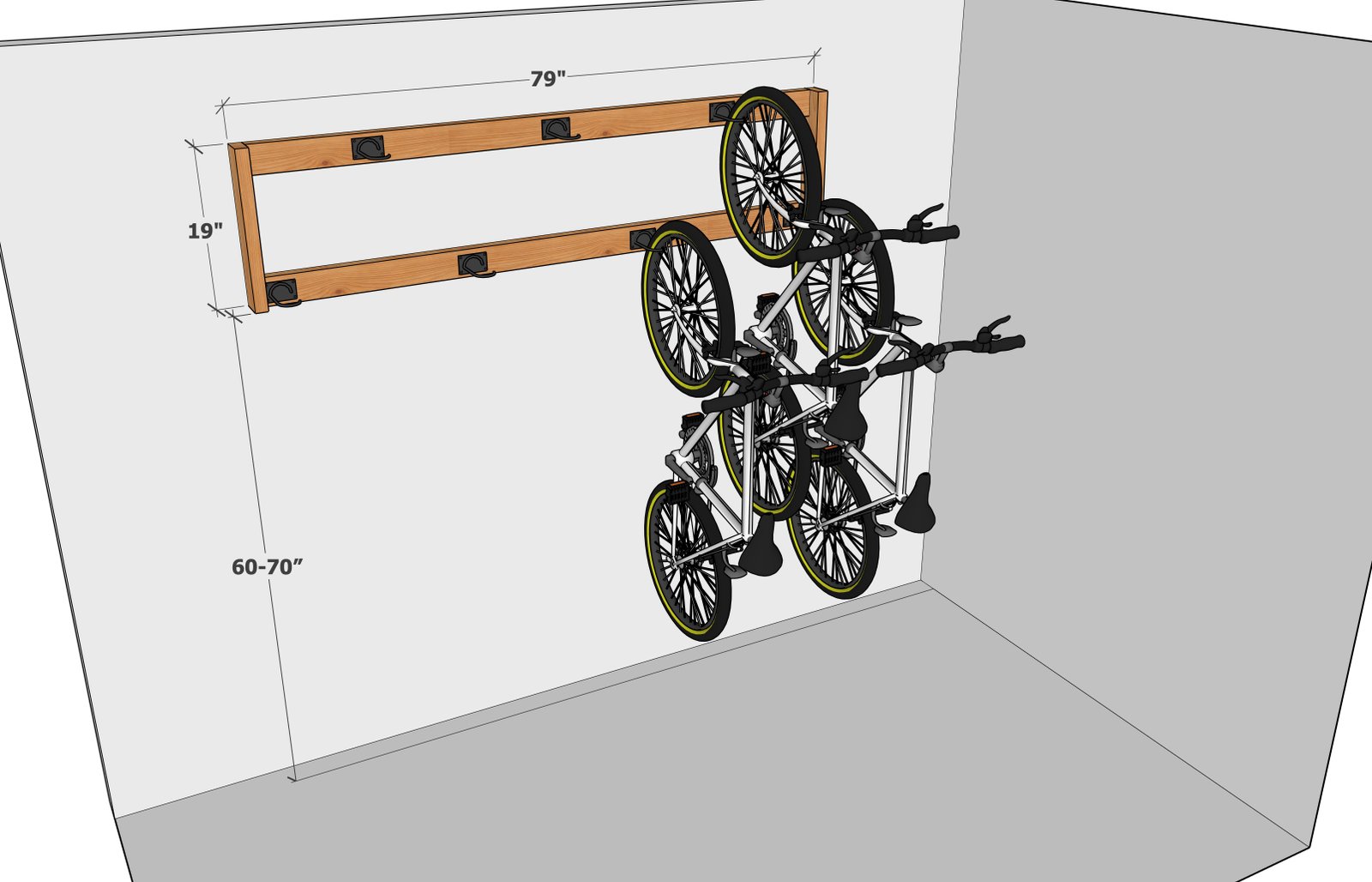 Spacing Saving Wall Bike Rack dimension diagram 1