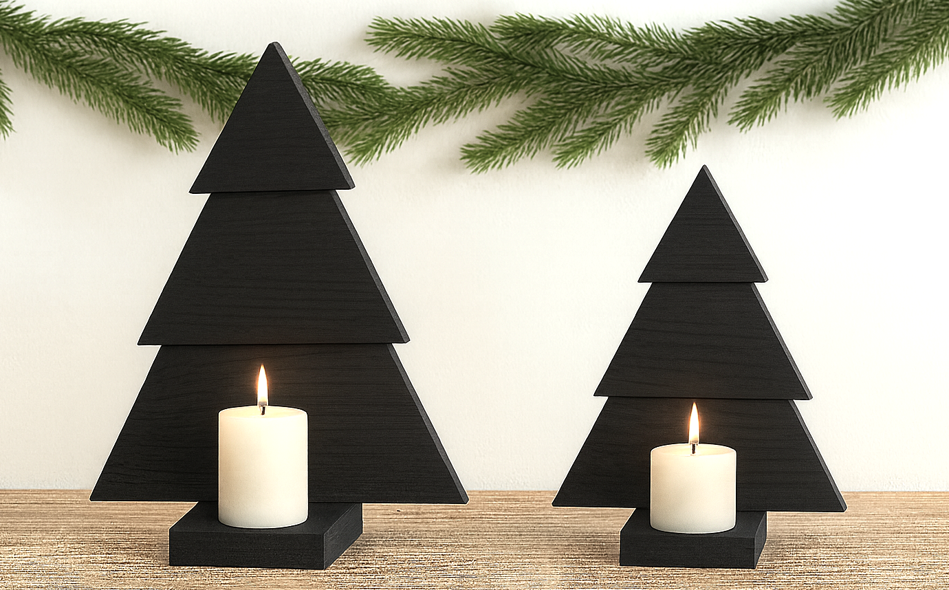 Wooden Christmas Tree Candle Holders