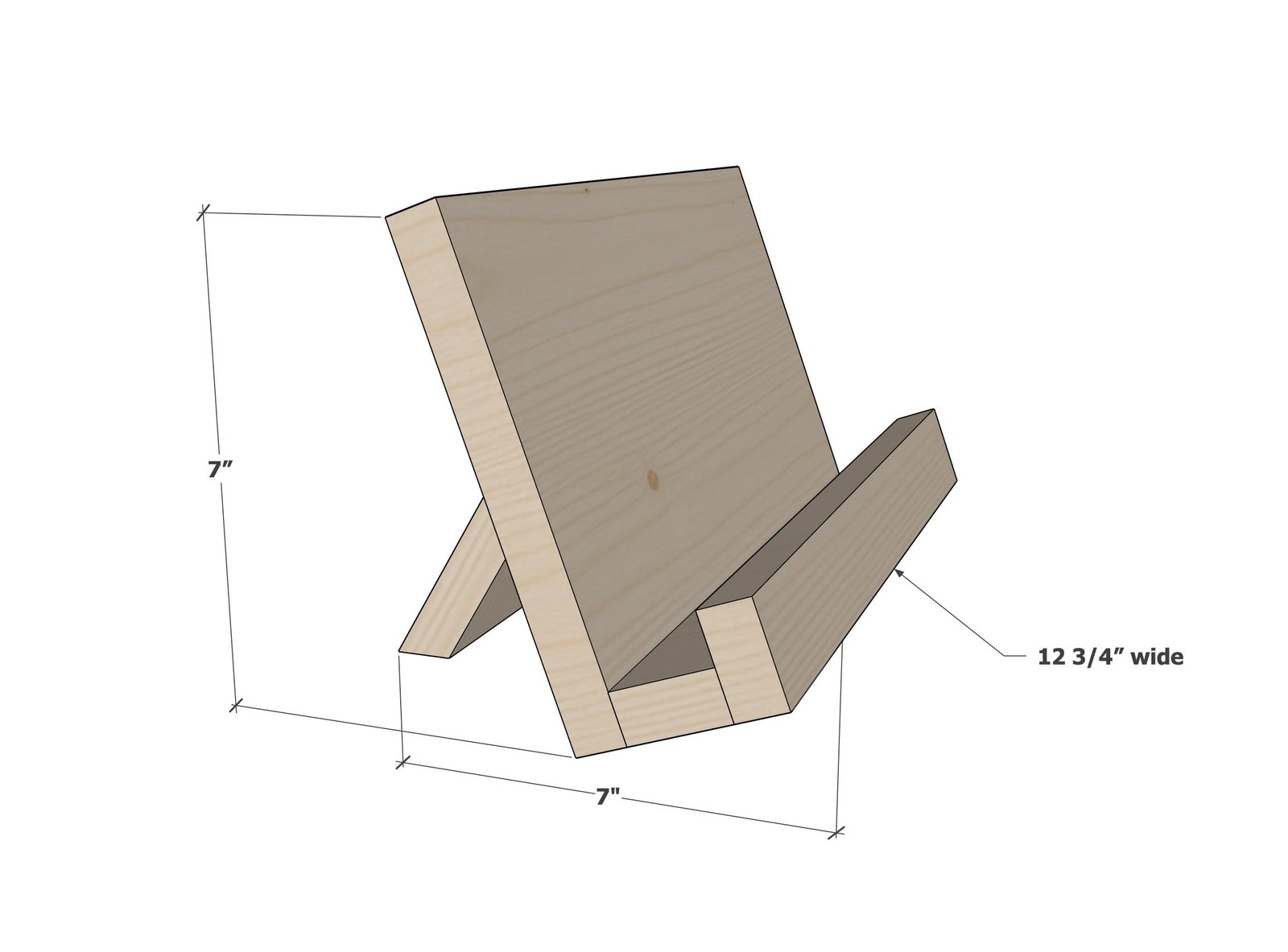 Wooden Tablet or Cookbook Stand dimension diagram 1