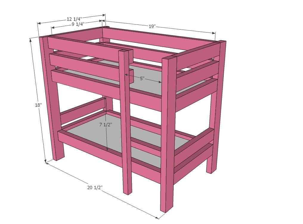 Doll Bunk Beds for American Girl Doll and 18" Doll dimension diagram 1