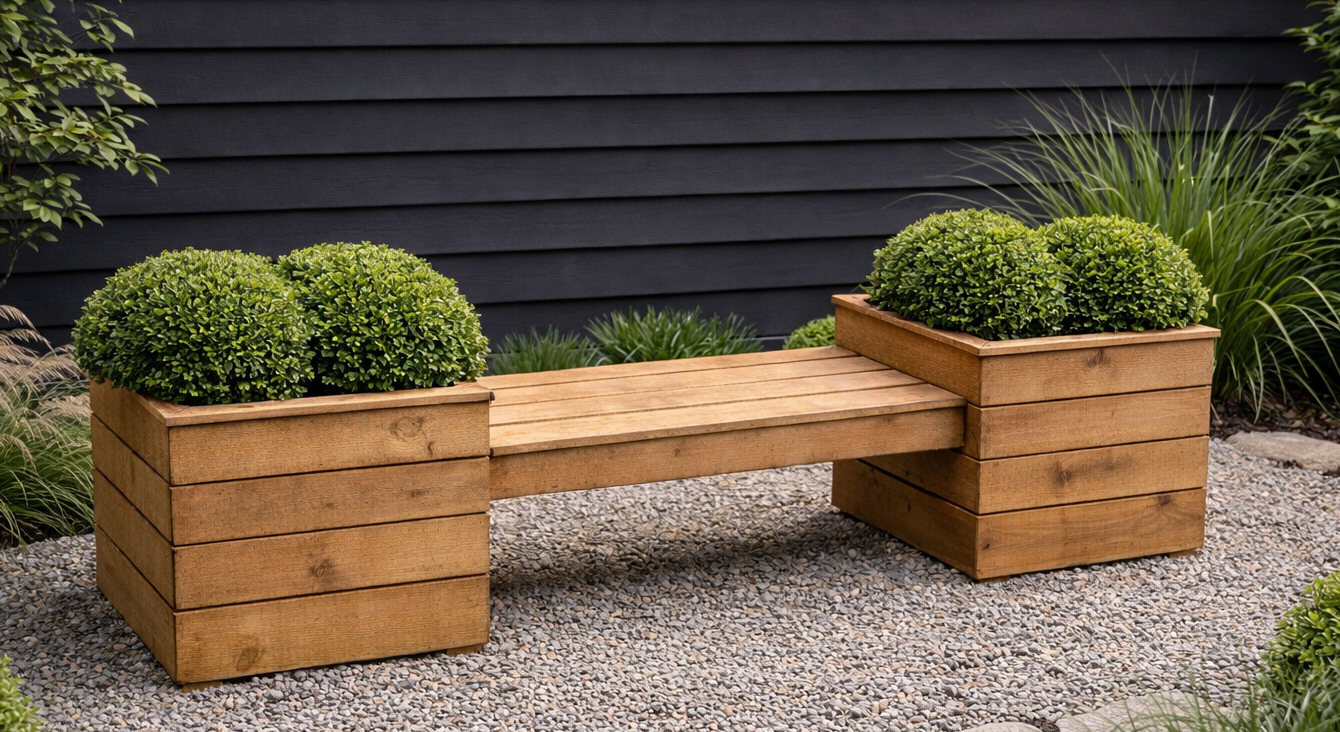 Double Cedar Planter Bench