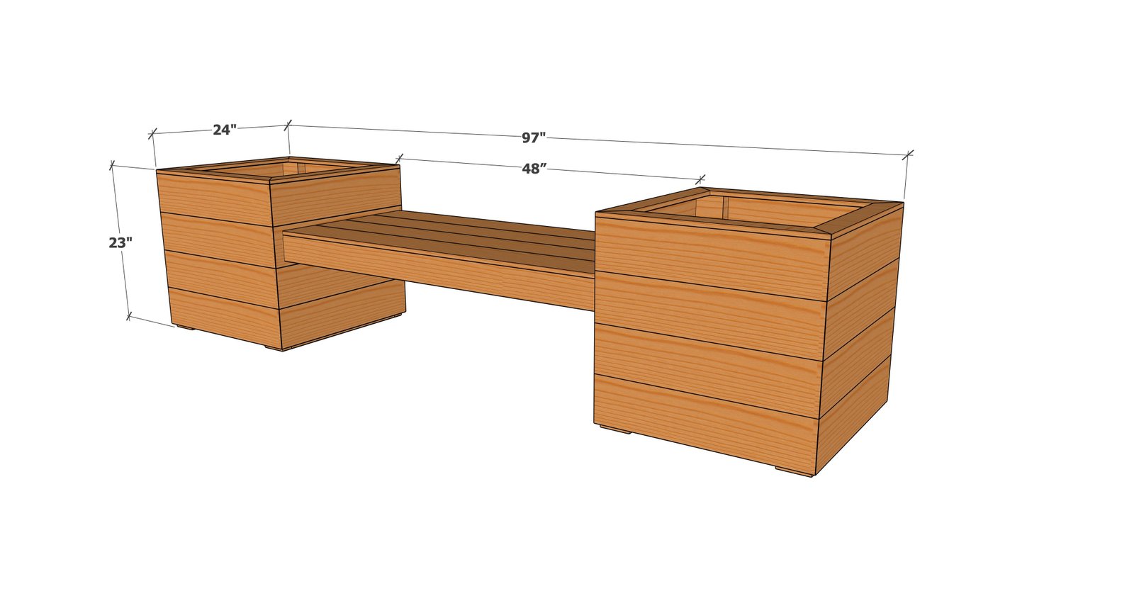 Double Cedar Planter Bench dimension diagram 1