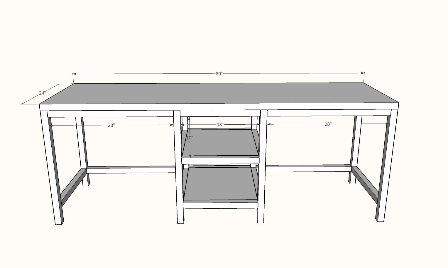 Double Desk dimension diagram 1
