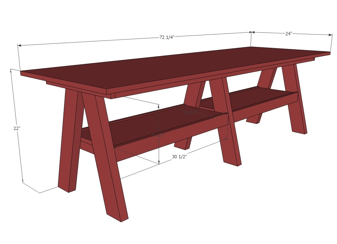 Double Trestle Play Table dimension diagram 1