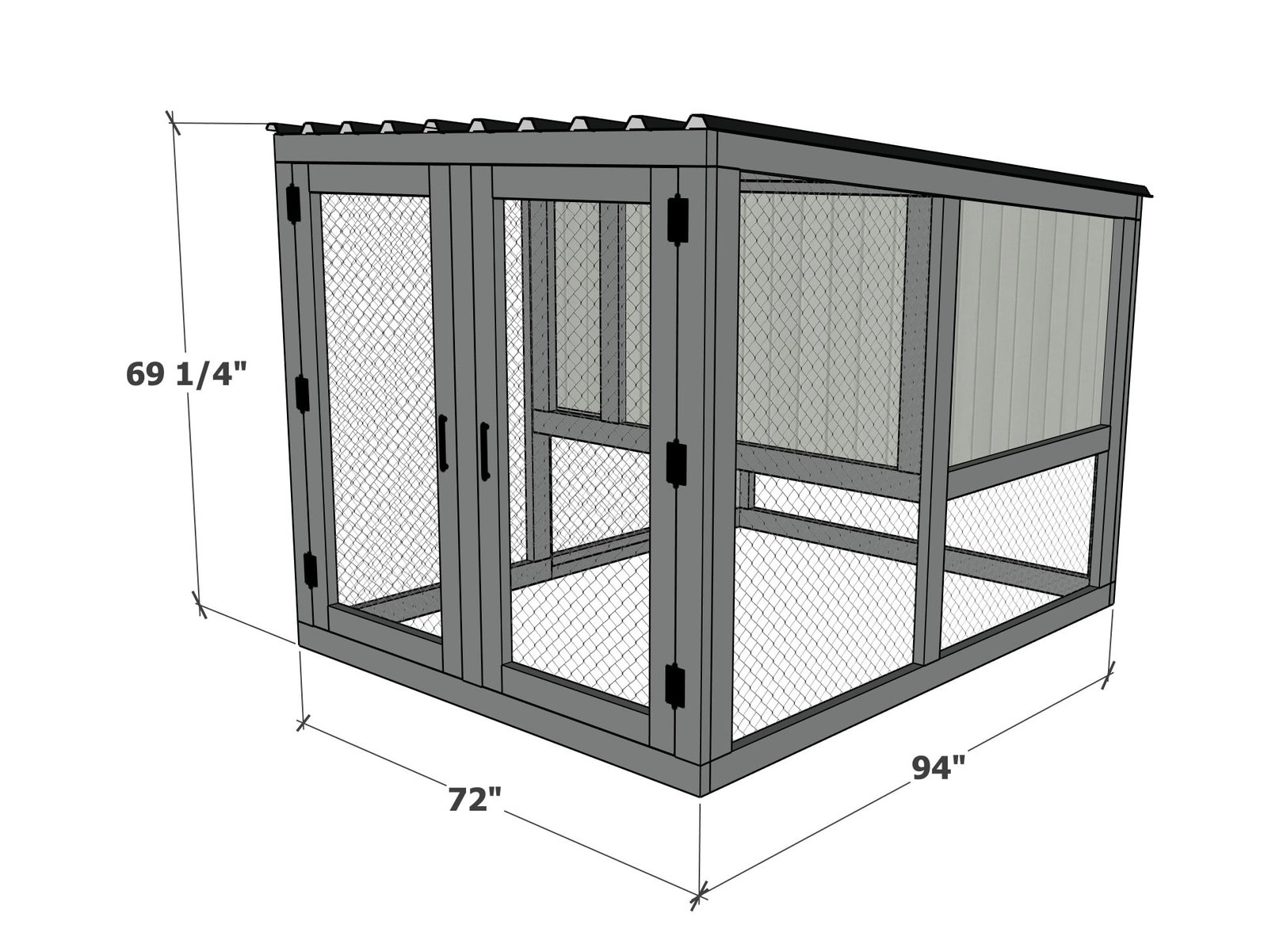 Double Wide Modern Chicken Coop dimension diagram 1