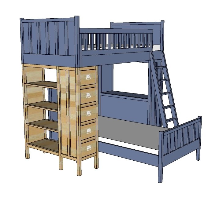 Dresser Bookshelf Support for Board and Batten Bunk System