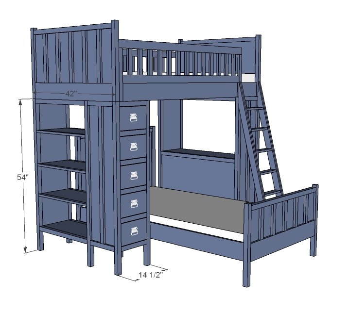 Dresser Bookshelf Support for Board and Batten Bunk System dimension diagram 1