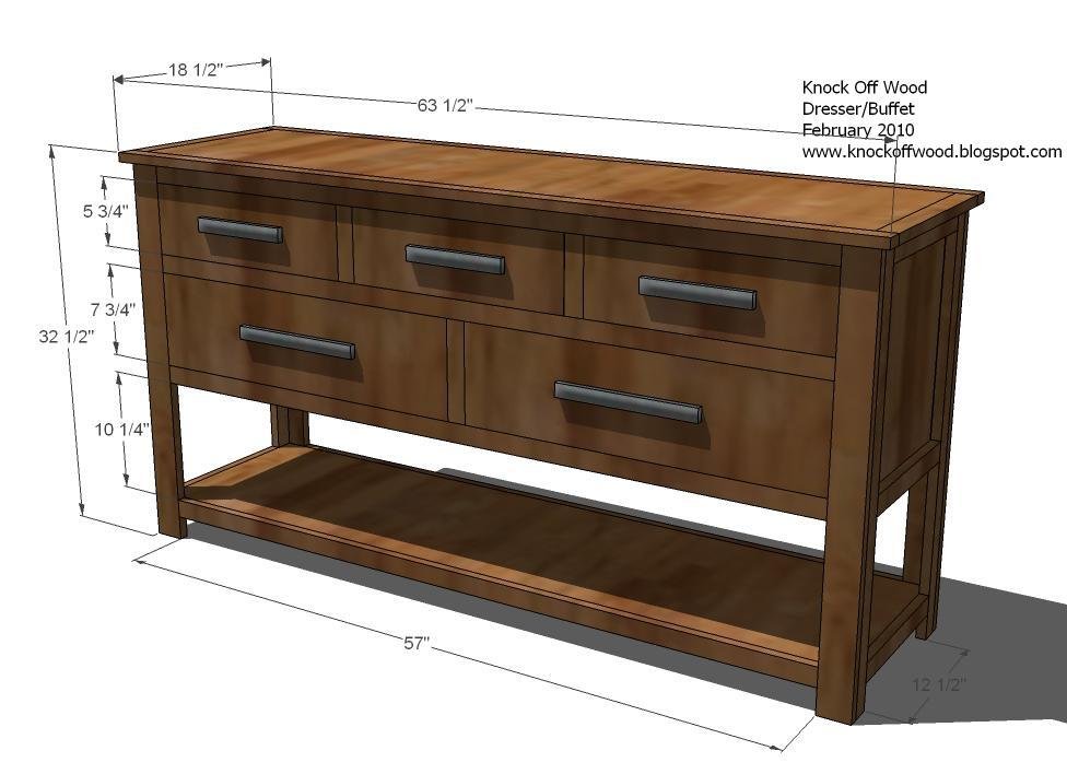 Dresser with Open Bottom Shelf dimension diagram 1