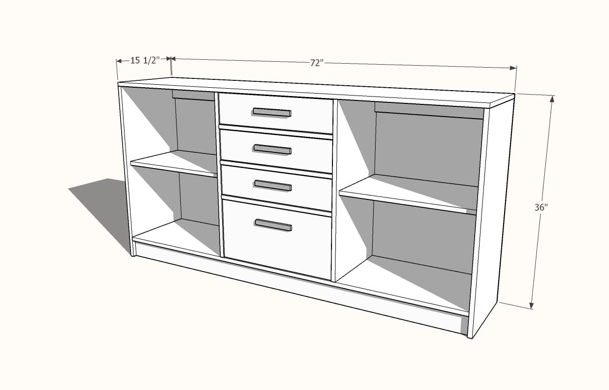 Dresser with Open Shelves dimension diagram 1