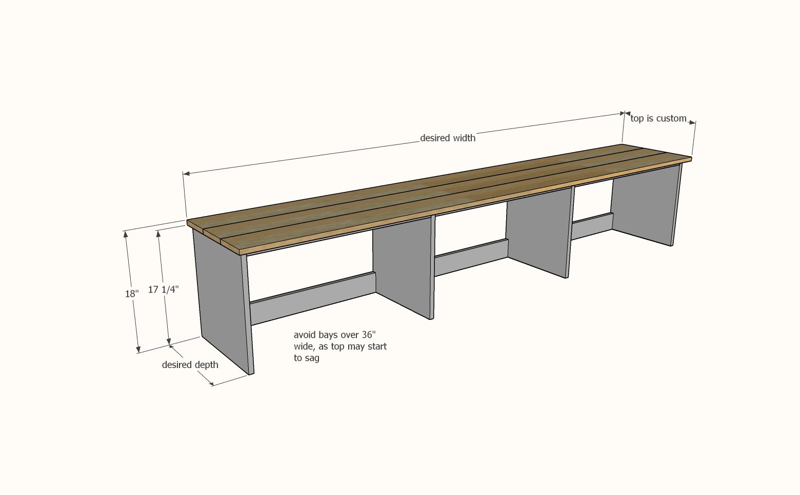Easiest to Build Mudroom Bench dimension diagram 1