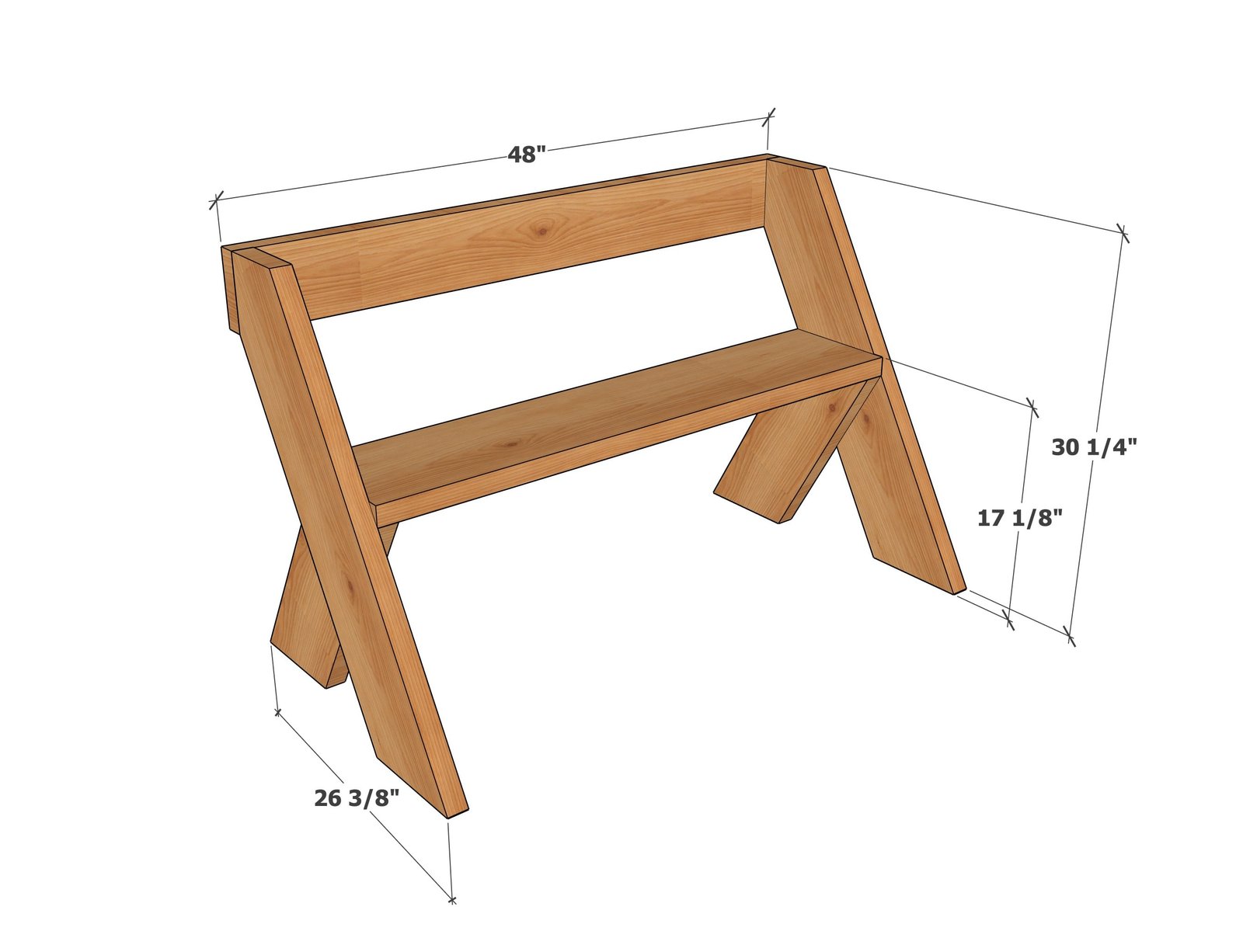Easy 6-Board Leopold Bench with Cut List dimension diagram 1
