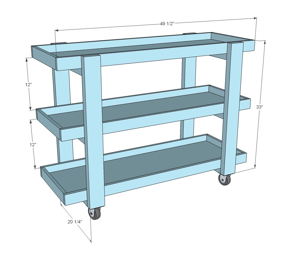 Easy to Build Rolling Storage Cart dimension diagram 1