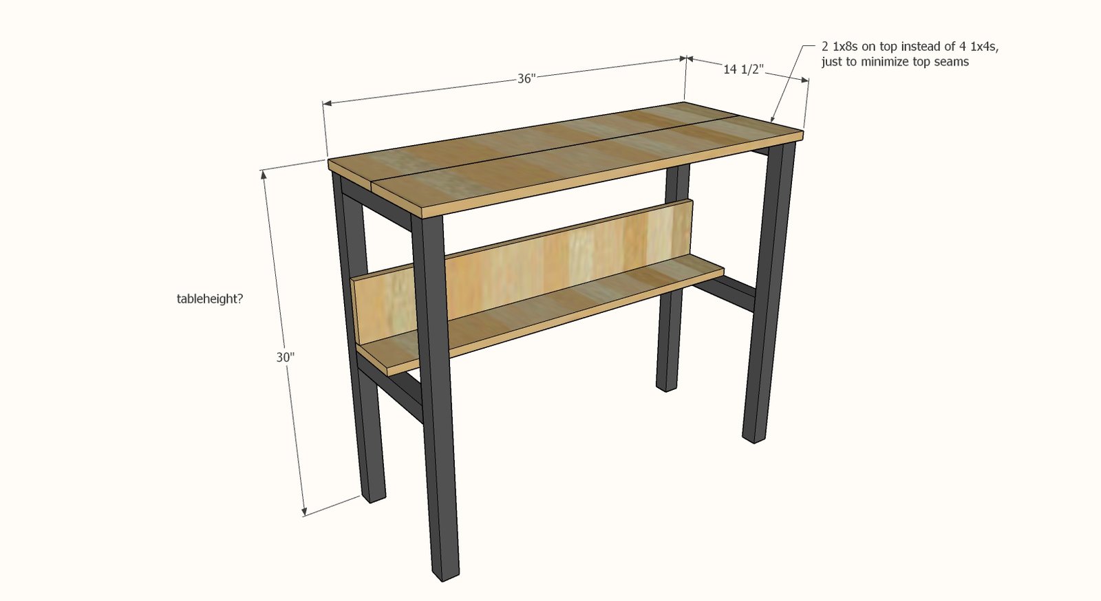 Easy to Build Small Modern Desk or Modern Keyboard Stand dimension diagram 1