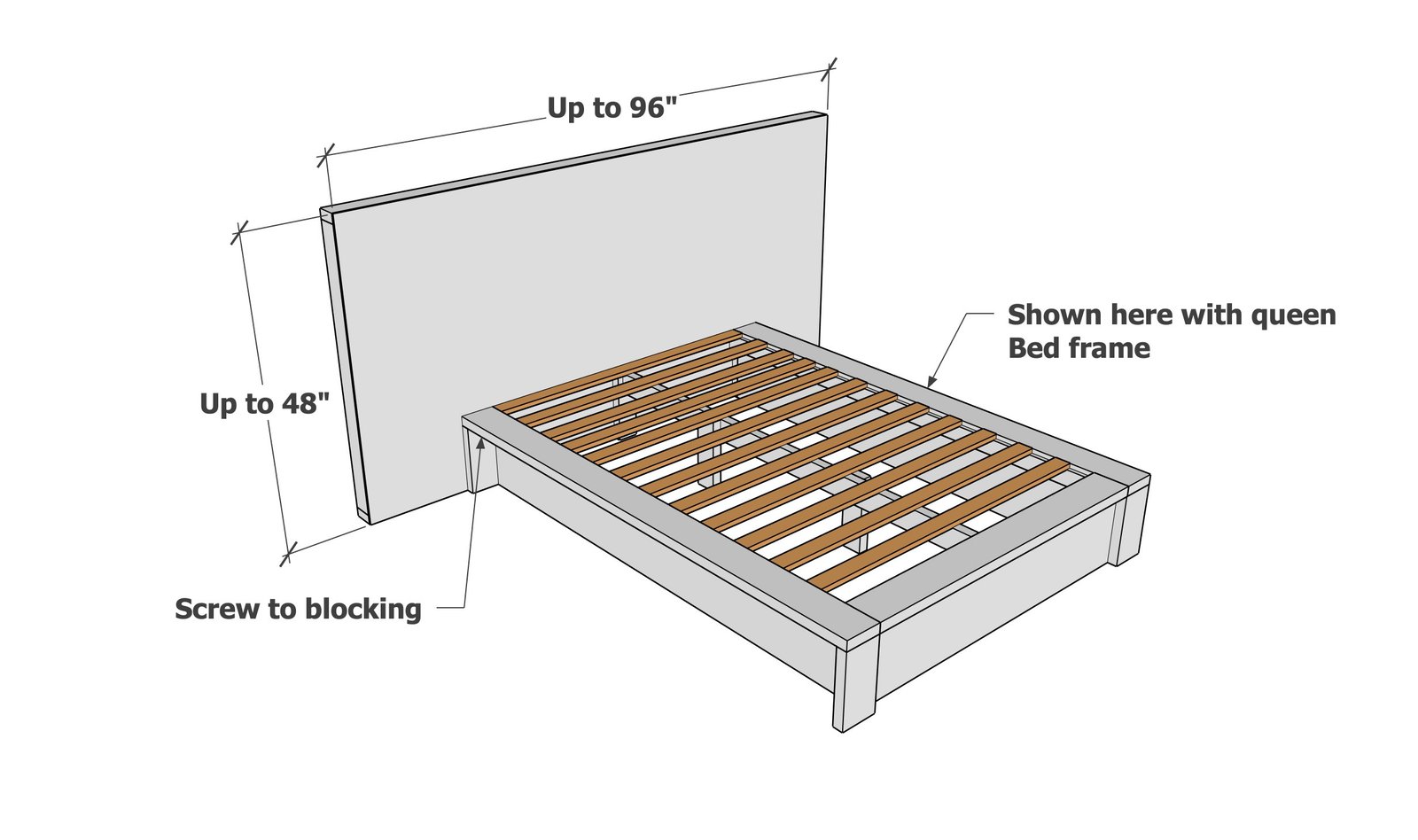 Easy DIY Floor Standing Headboard dimension diagram 1