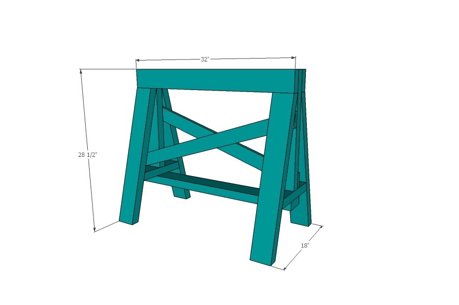 Easy Heavy Duty 2x4 Sawhorses dimension diagram 1