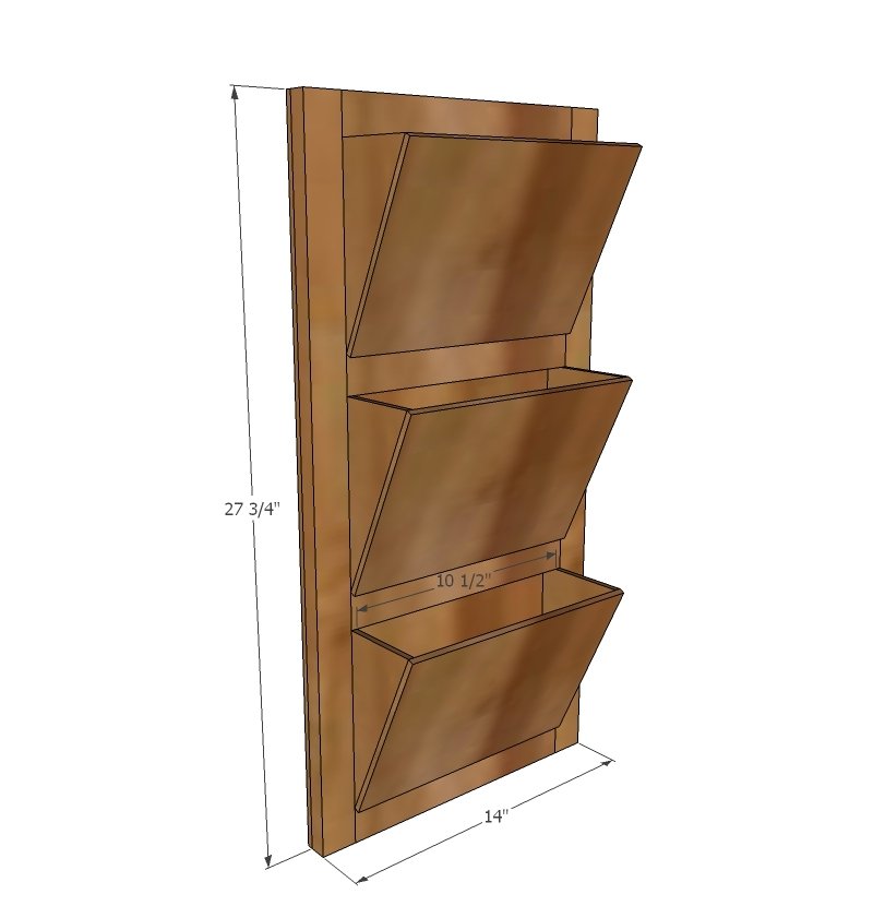 Easy Wall Mail or Magazine Bin Shelf dimension diagram 1