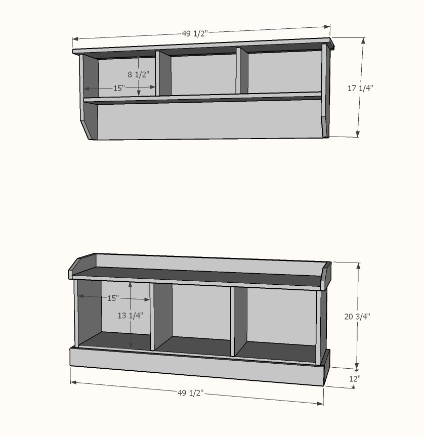 Entryway Bench and Storage Shelf with Hooks dimension diagram 1