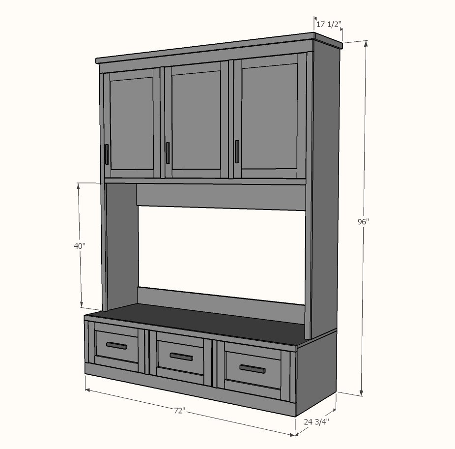Entryway Cabinet with Hooks dimension diagram 1