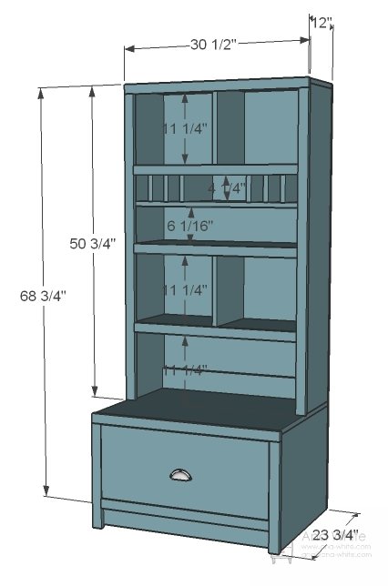 Entryway Mail Sort and Charging Hutch dimension diagram 1