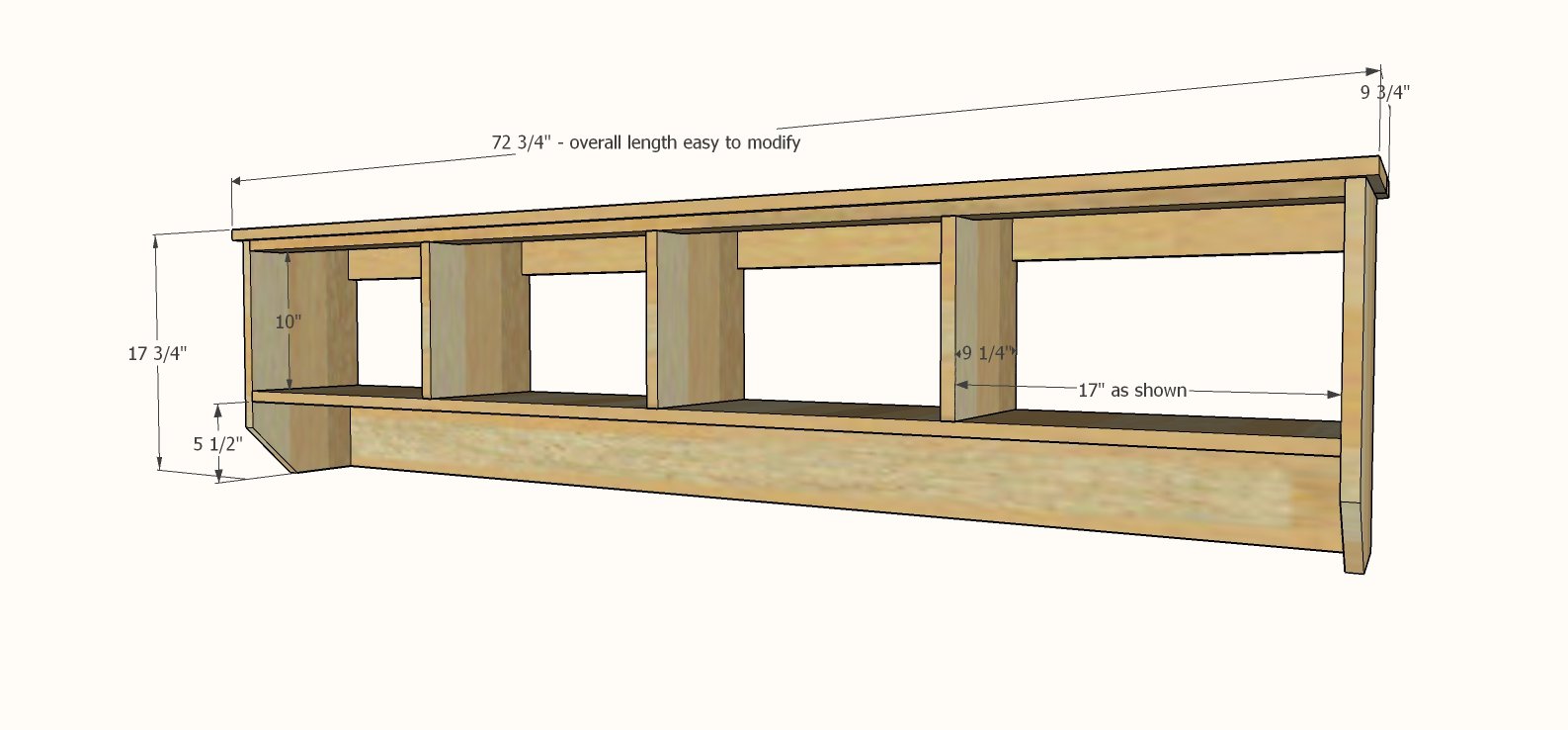 Essential Entryway Shelf with Hooks dimension diagram 1