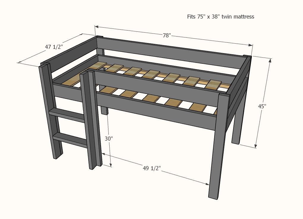 Essential Loft Bed (Adjustable Heights) dimension diagram 1