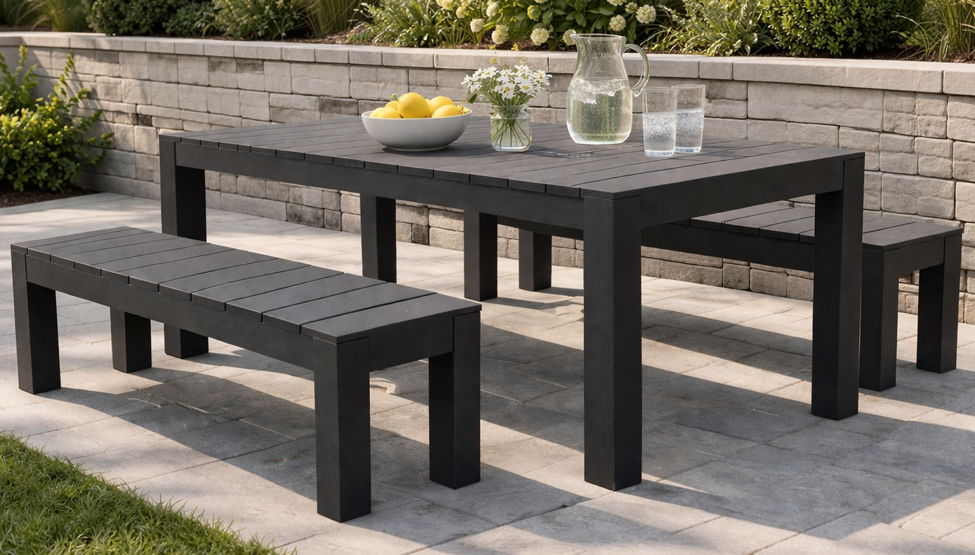 Essential Modern Outdoor Dining Table and Bench Set