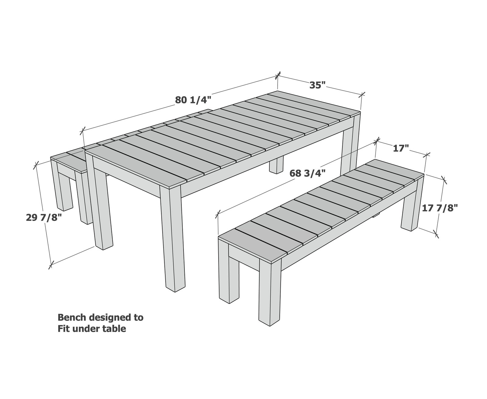 Essential Modern Outdoor Dining Table and Bench Set dimension diagram 1