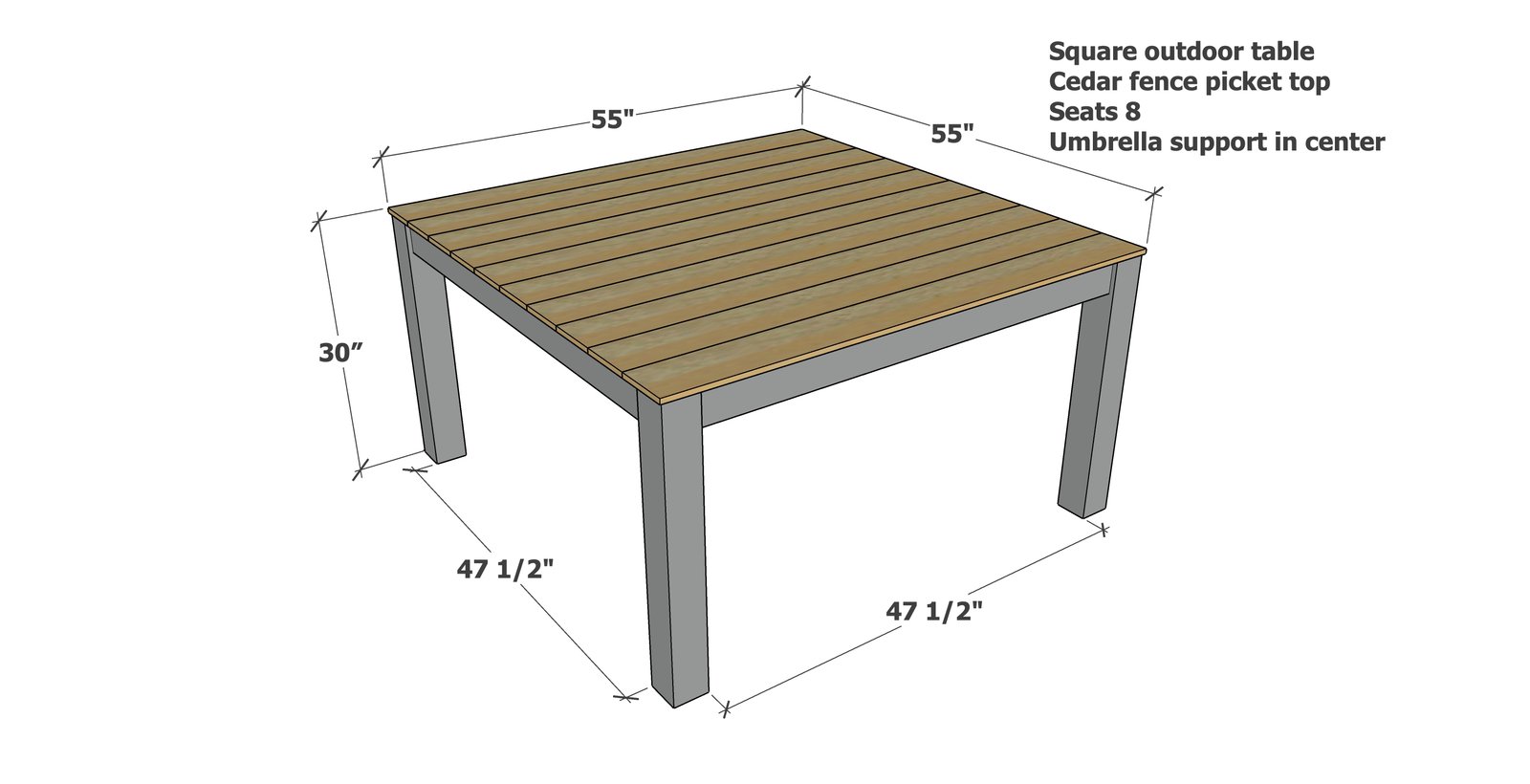 Essential Modern Outdoor Square Dining Table– dimension diagram 1